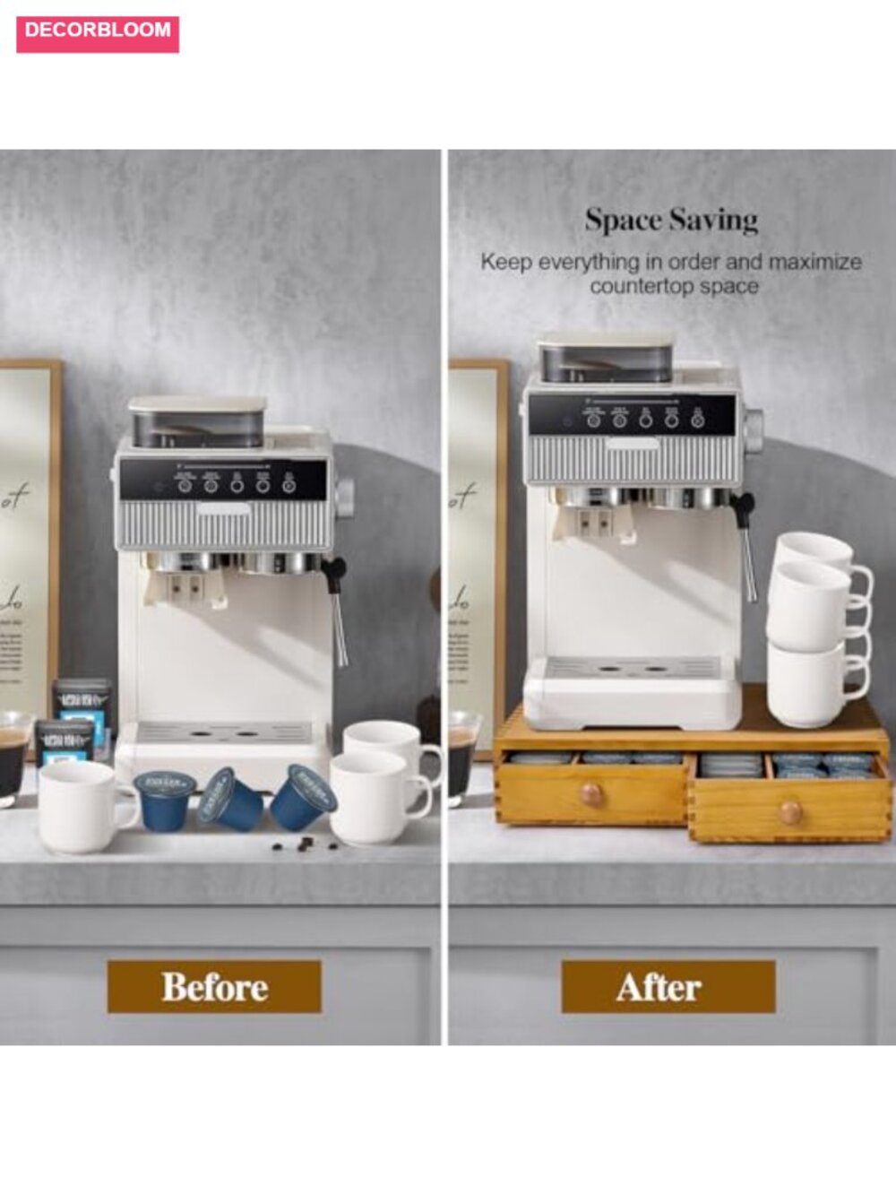 Wood K Cup and Tea Bag Storage Organizer, 2-Drawer Coffee Pod Holder - Picture 6 of 6